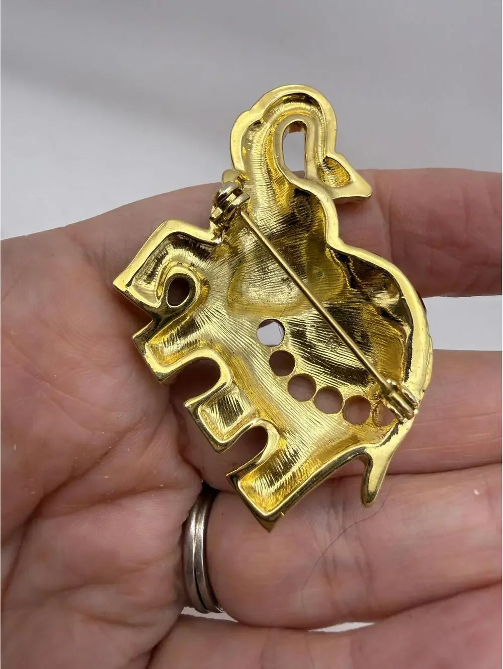 Vintage Elephant Brooch with Rhinestones and Enamel Detailing